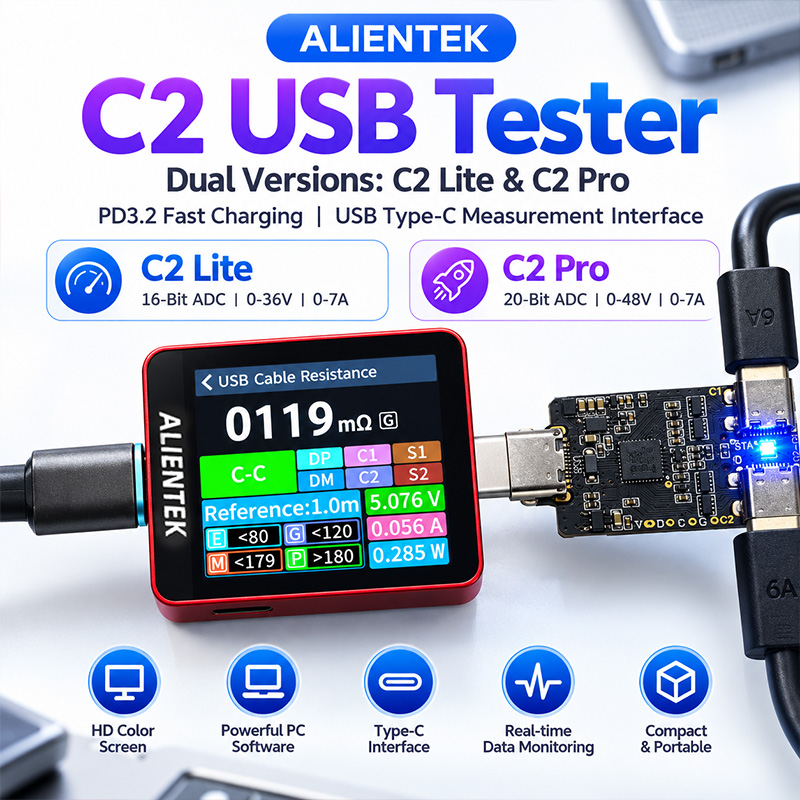 Power Supply Tester - Testeur d'écran couleur ALIENTEK C2, 240W,